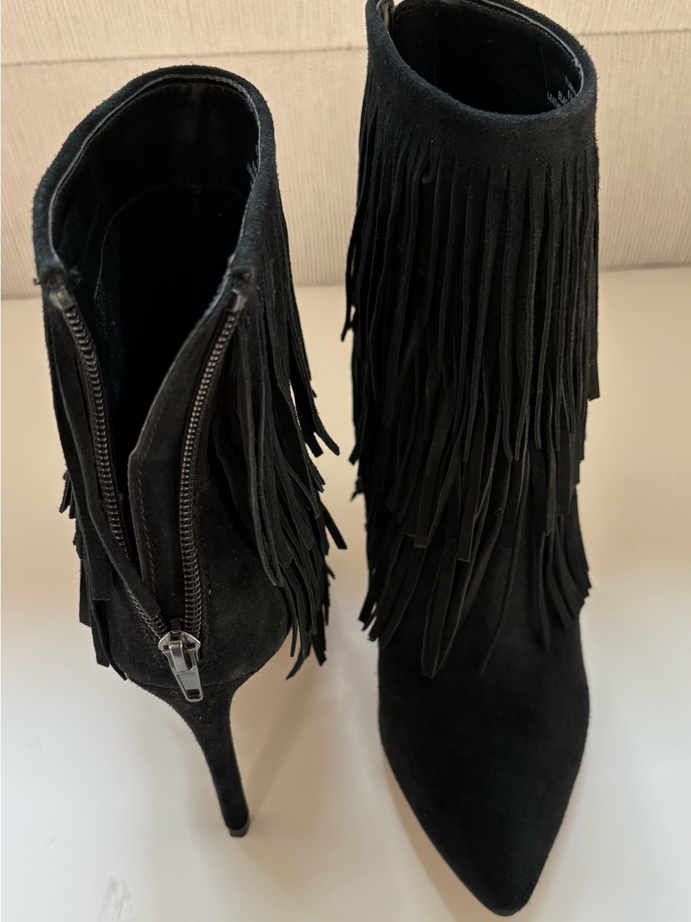 Steve Madden Flapper Black Suede Fringe Stiletto Ankle Boots Size 6.5-New